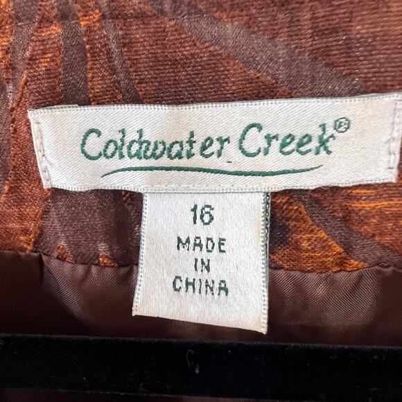 Coldwater Creek Jacket Size 16 Women's Top  Brown leaf pattern Art to wear Lined - Picture 2 of 10